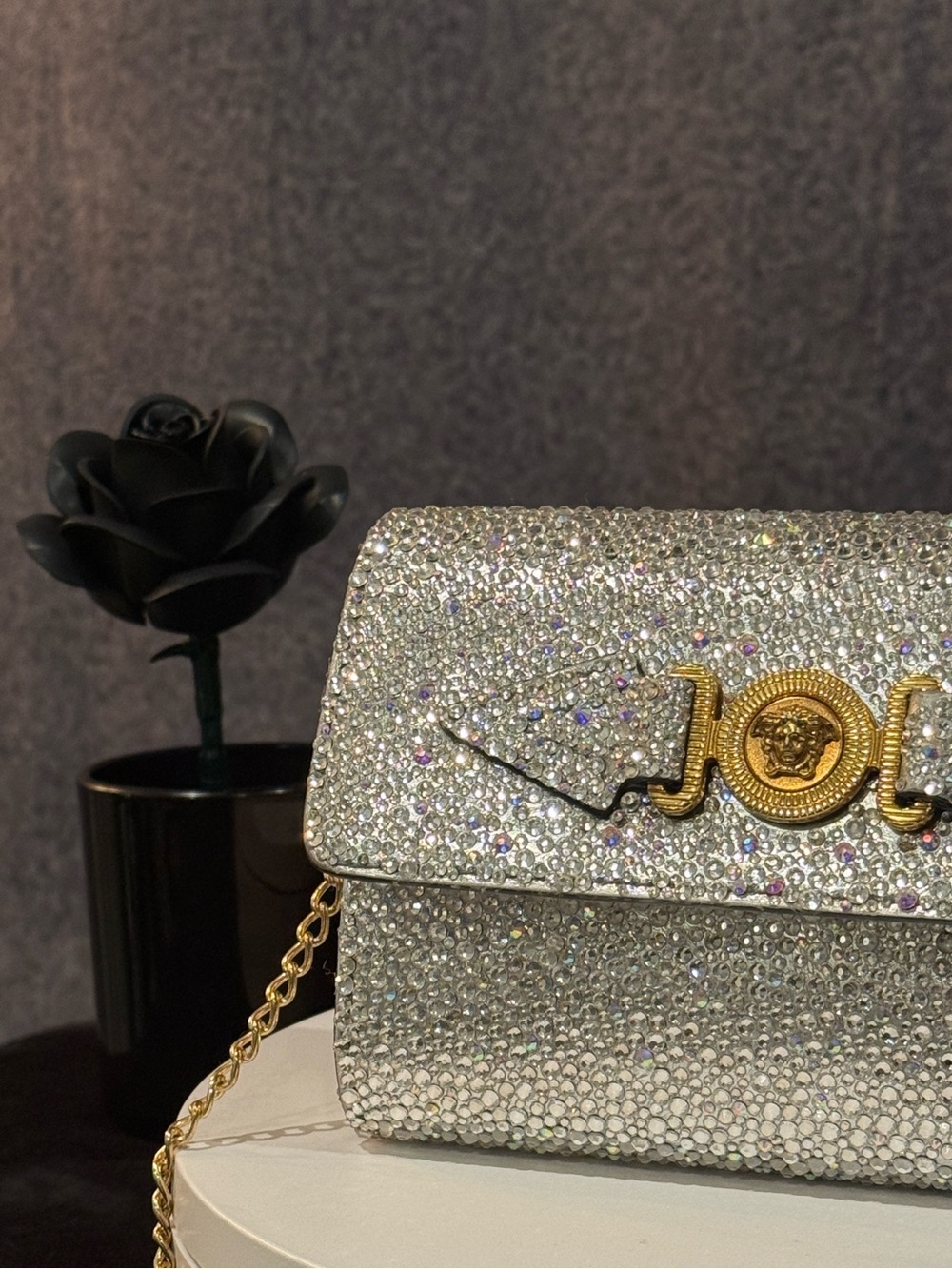 Versace La Medusa Crystal Mini Crossbody Shoulder Clutch Bag Mixed Metals - Picture 3 of 14